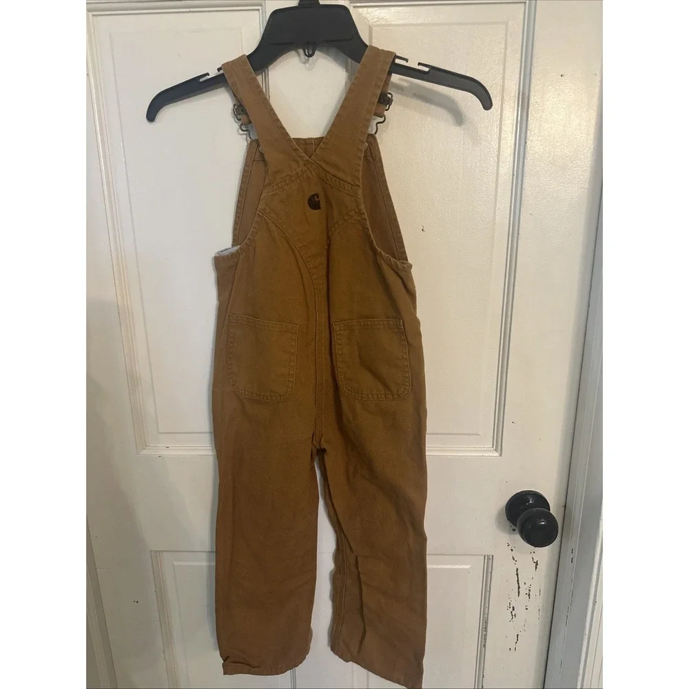 Carhartt Toddler Brown Canvas Duck Bib Overalls Double Knee Size 4T